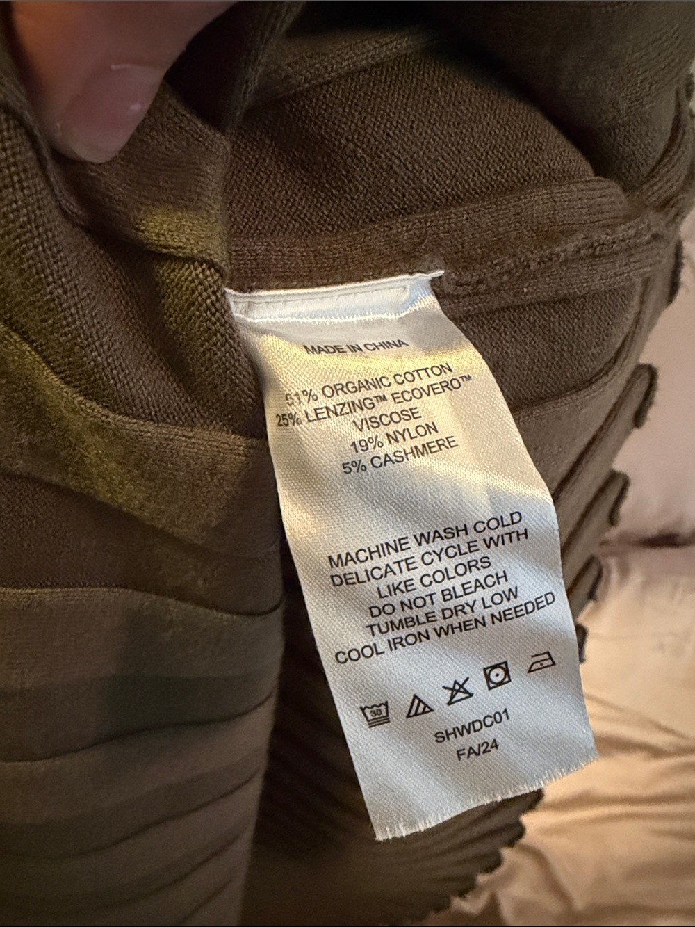 NWOT Quince Cotton Cashmere Ribbed Long Sleeve Crew Midi Dress - Olive XS - Picture 4 of 5